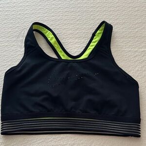 Nike Women's Black and Neon Green Sports Bra